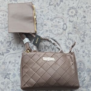 bebe Quilted Taupe Crossbody with Coin Pouch and Gold Logo